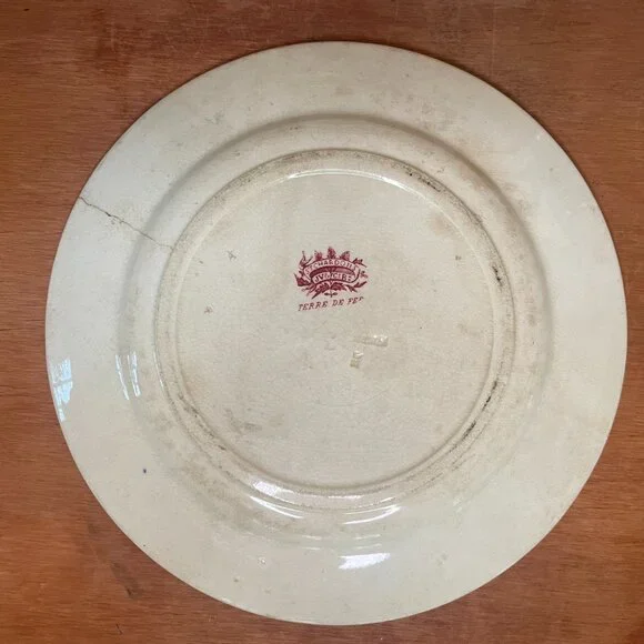 Antique French Ironstone Chardons Terre de Fer Belle Époque Dishes - Set of 3